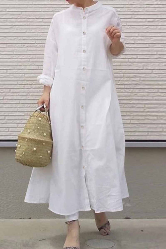 Street Solid Mandarin Collar Shirt Dress Dresses(3 Colors)