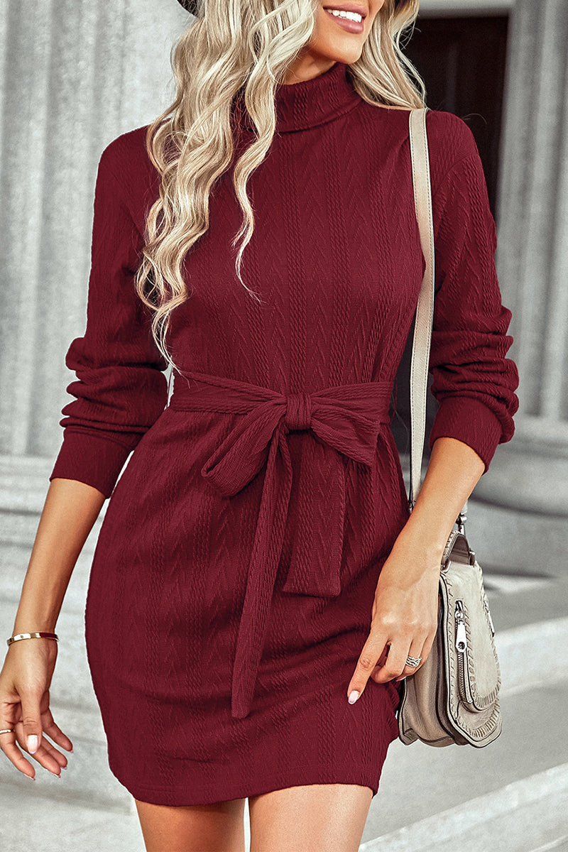 Solid Bandage Half A Turtleneck Long Sleeve Dresses