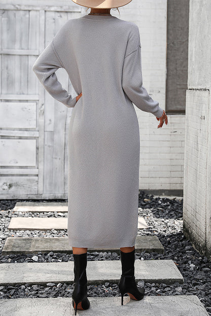 Elegant Solid Buckle O Neck Long Sleeve Dresses