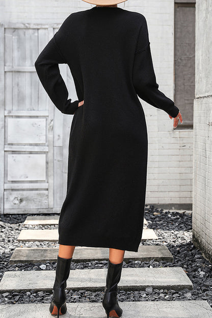 Elegant Solid Buckle O Neck Long Sleeve Dresses