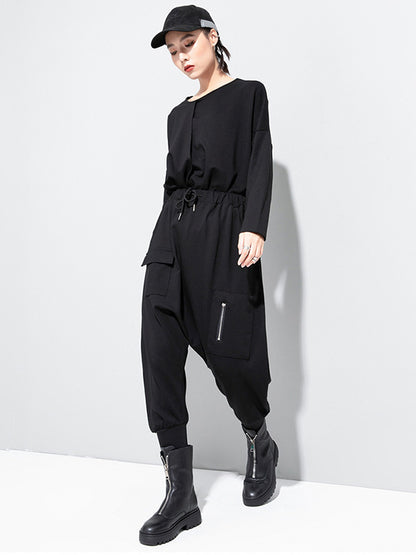 xakxx Simple Solid Elasticity Harem Pants