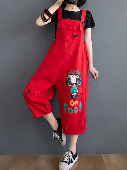 xakxx Original Cartoon Printed Puff Denim Overalls