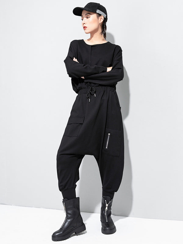 xakxx Simple Solid Elasticity Harem Pants