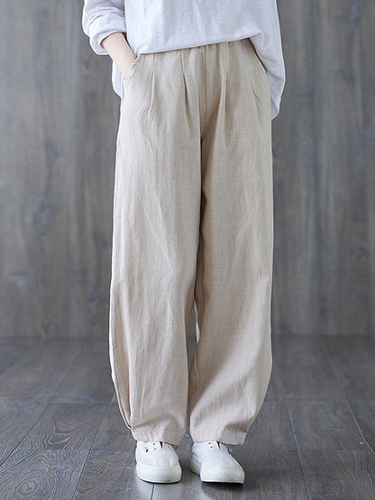 xakxx Simple Wide Leg Loose Elasticity Solid Color Casual Pants Bottoms