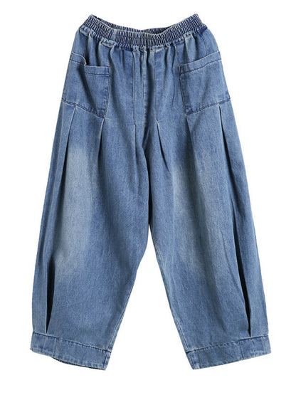 xakxx Leisure Solid Denim Puff Pants Bottoms