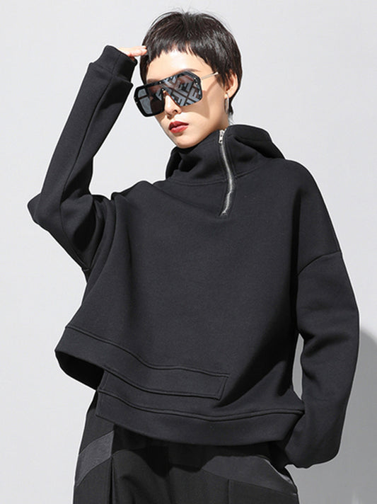 xakxx Stylish Black Asymmetric Zipper Hoodies