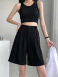 xakxx Stylish Solid Color High Waisted A-Line Wide Leg Trousers