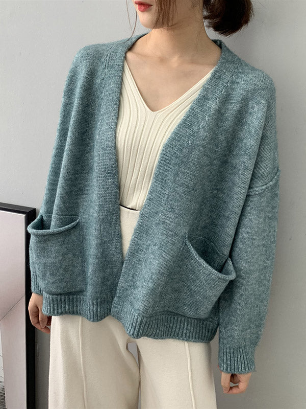 xakxx Urban Solid Color Long Sleeves Knitting Cardigans Outerwear