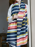 xakxx Contrast Color Fringed Keep Warm Multi-Colored Striped Shawl&Scarf