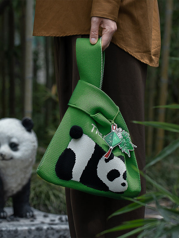 xakxx Panda-Patterned Woven Handbag Bags