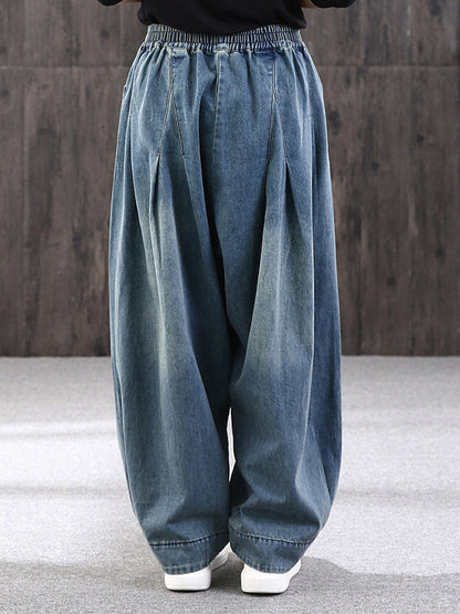 xakxx Leisure Solid Denim Puff Pants Bottoms