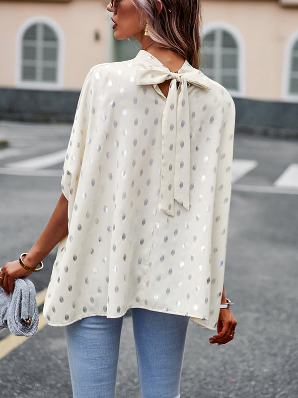 xakxx Loose Bandage Polka Dot Round-Neck Blouses&Shirts Tops