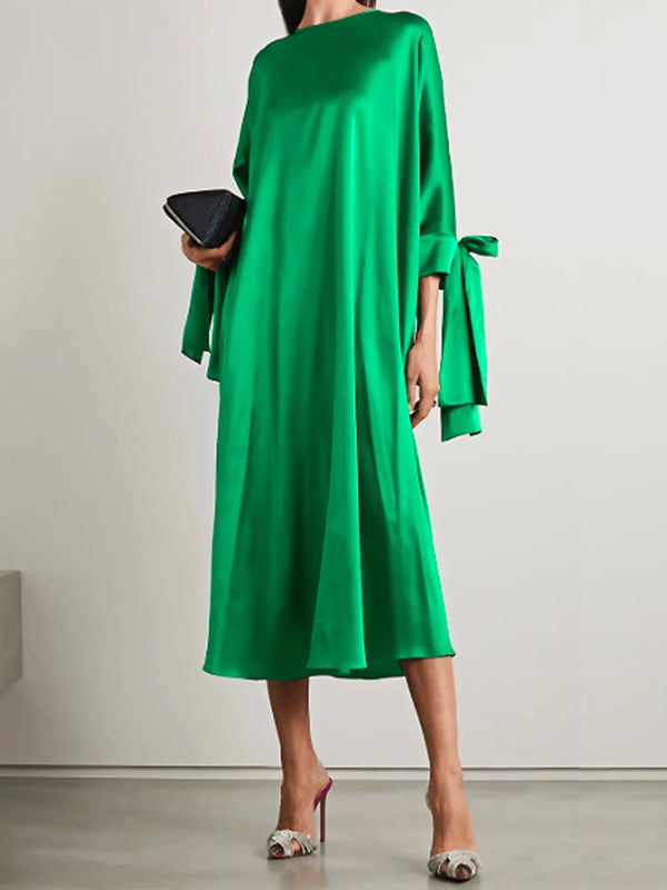 xakxx Original Urban Bowknot Tied Sleeves Green Midi Dress