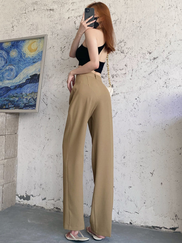 xakxx 6 Colors Urban High Waisted Wide Leg Solid Color Pants