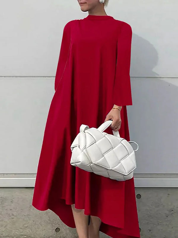 xakxx Casual Long Sleeves High-Low Solid Color Maxi Dresses