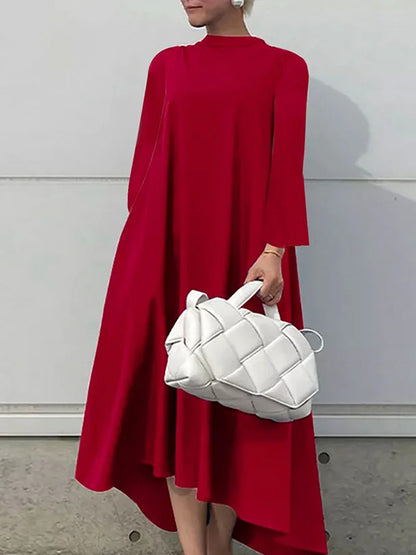 xakxx Casual Long Sleeves High-Low Solid Color Maxi Dresses