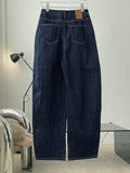 xakxx Casual Loose Wide Leg Solid Color Jean Pants Bottoms