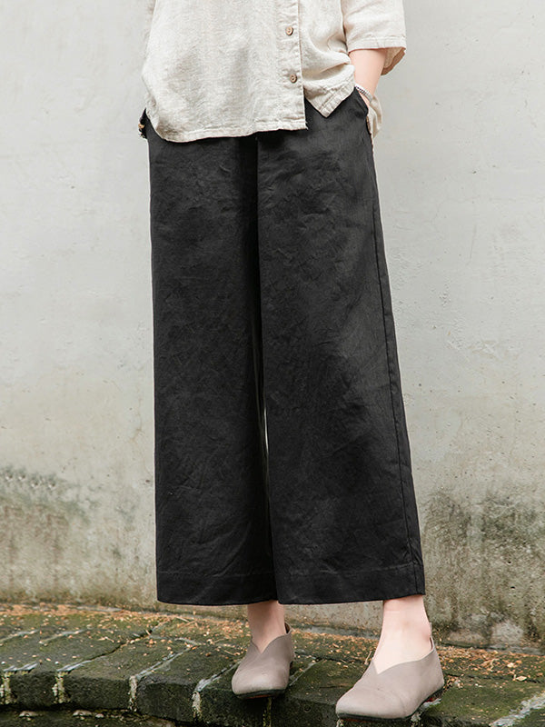 xakxx Simple Linen Column Elasticity Waist Pants