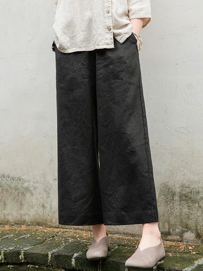 xakxx Simple Linen Column Elasticity Waist Pants