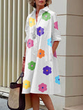 xakxx Long Sleeves Floral Printed Lapel Midi Dresses