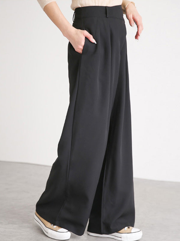 xakxx Casual Wide Leg Loose Solid Color Pants Bottoms