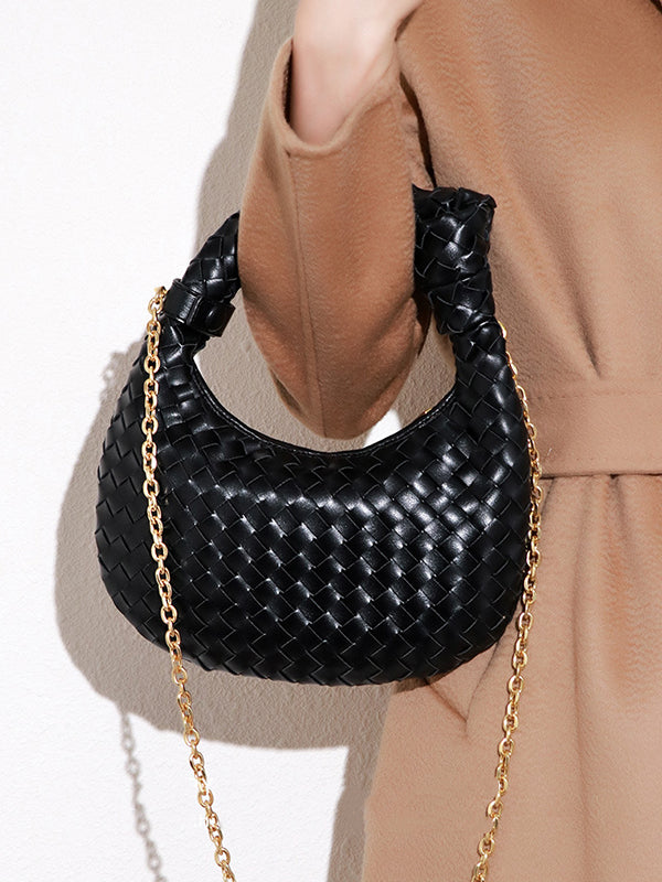 xakxx Chains Knot Solid Color Woven Zipper Crossbody Bags