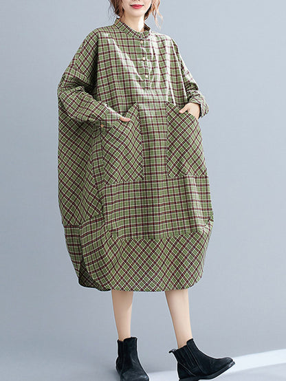 xakxx Vintage Plaid Irregularity Shirt Dresses