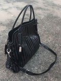 xakxx Split-joint Striped Shoulder Sling Leather Bag