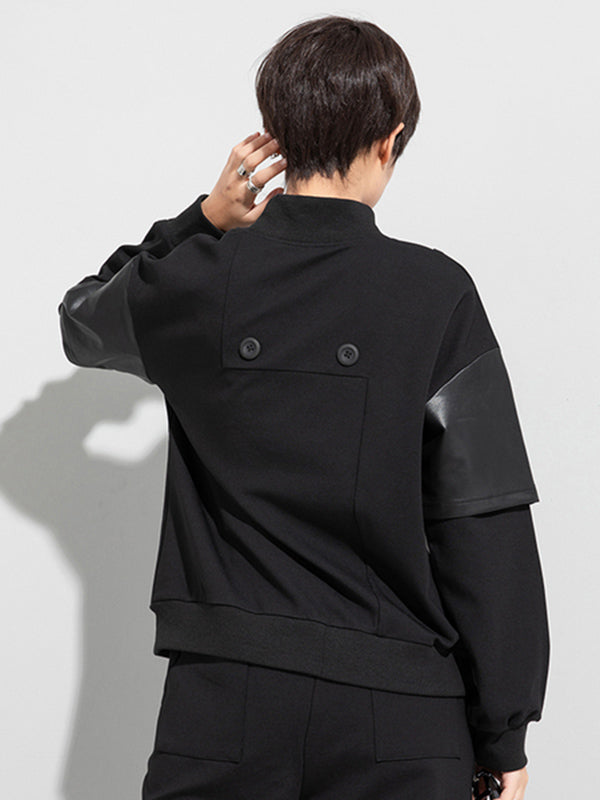 xakxx Thicken PU Split-Joint False-Two Asymmetric Sweatshirt