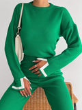 xakxx xakxx-Urban Loose Contrast Color Long Sleeves Round-Neck Sweater Tops & Pants Suits