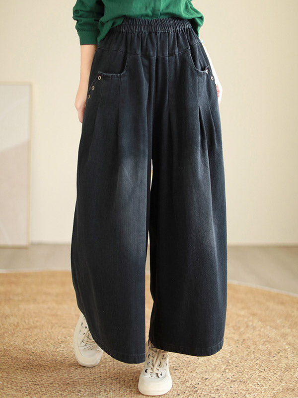 xakxx Loose Wide Pants Elasticity Pleated Flared Trousers Jean Pants Bottoms