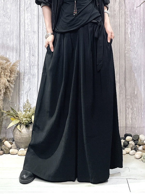 xakxx Loose Wide Leg Elasticity Solid Color Pants Trousers