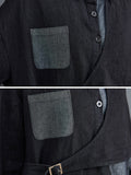 xakxx Original Loose Denim Split-Joint Tied Lapel Collar Long Sleeves Midi Dress