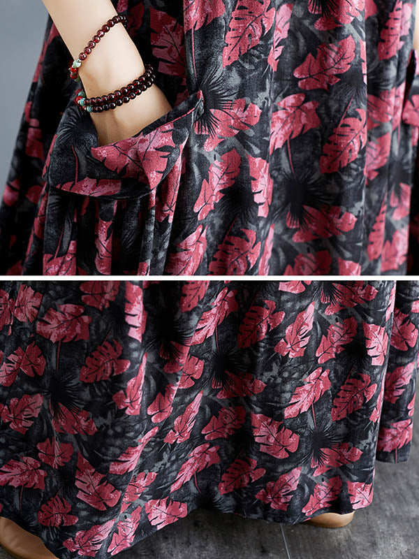 xakxx Artistic Retro Ramie Cotton Loose 3 Colors Floral Printed Square-Neck Sleeveless Strap Dress