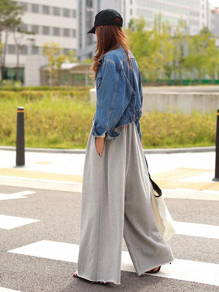 xakxx Loose Urban Gray Wide Leg Elastic Waist Pants