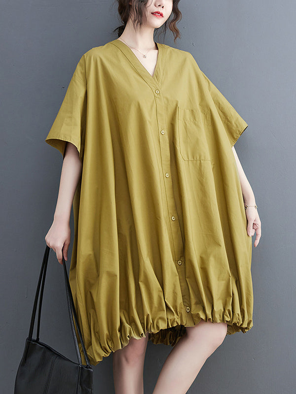 xakxx Urban Loose Solid Color Elasticity Hemline Midi Dress