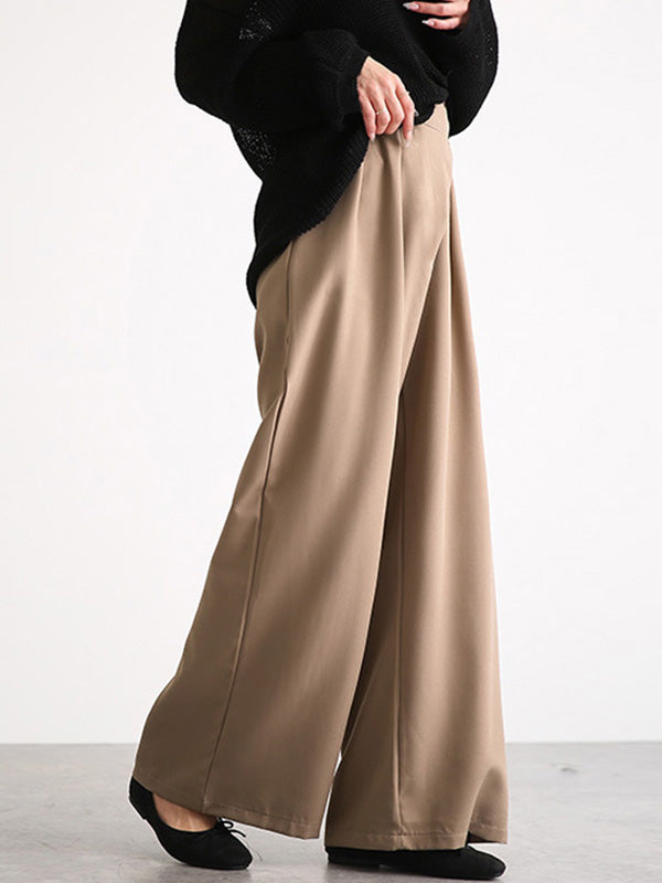 xakxx Casual Wide Leg Loose Solid Color Pants Bottoms