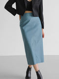 xakxx Skinny Solid Color Split-Back Split-Joint PU Skirts