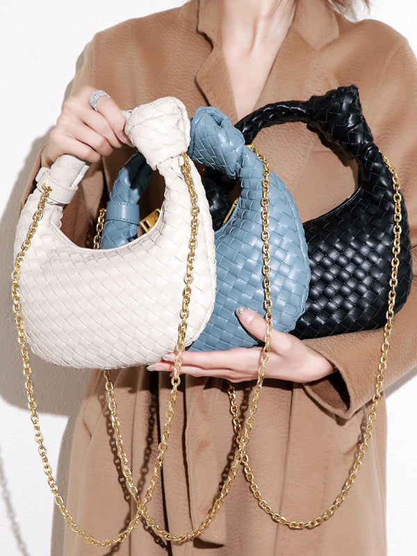 xakxx Chains Knot Solid Color Woven Zipper Crossbody Bags