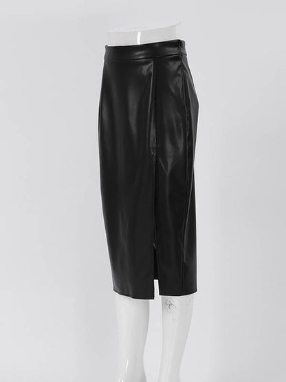 xakxx High Waisted Solid Color Split-Front Zipper Skirts Bottoms