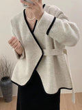 xakxx Long Sleeves Loose Split-Joint V-Neck Cardigan Tops