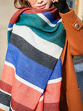 xakxx Contrast Color Fringed Keep Warm Multi-Colored Striped Shawl&Scarf