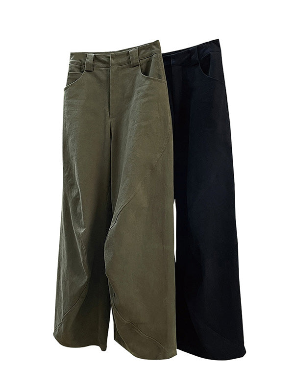 xakxx Simple Wide Leg Loose Solid Color Casual Pants Bottoms