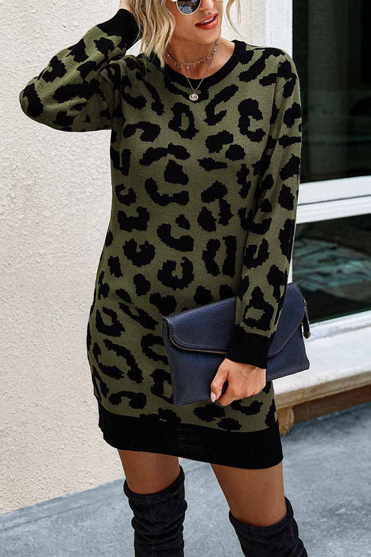 Xakxx Leopard Print Oneck Mini Dress