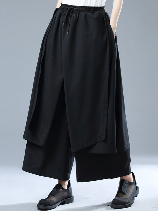 xakxx Simple Wide Leg Loose Solid Color Casual Pants Bottoms