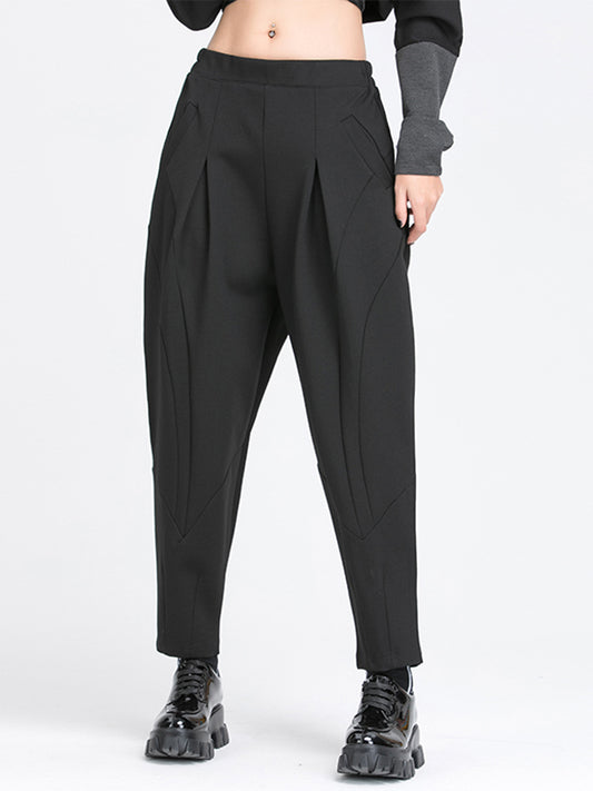 xakxx Simple Casual Split-Joint Pleats Black Harem Pants