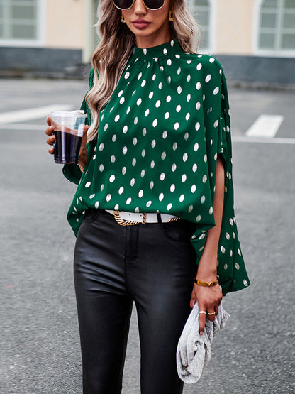 xakxx Loose Bandage Polka Dot Round-Neck Blouses&Shirts Tops