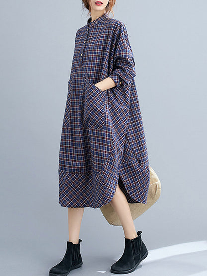 xakxx Vintage Plaid Irregularity Shirt Dresses