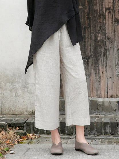 xakxx Simple Linen Column Elasticity Waist Pants