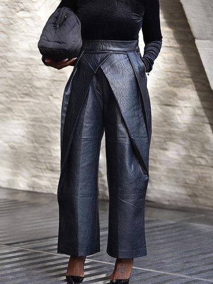 xakxx High Waisted Asymmetric Solid Color Pants Trousers